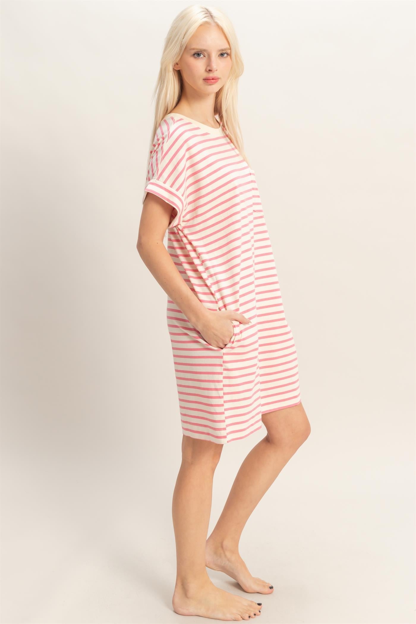 Pink Striped T-Shirt Mini Dress