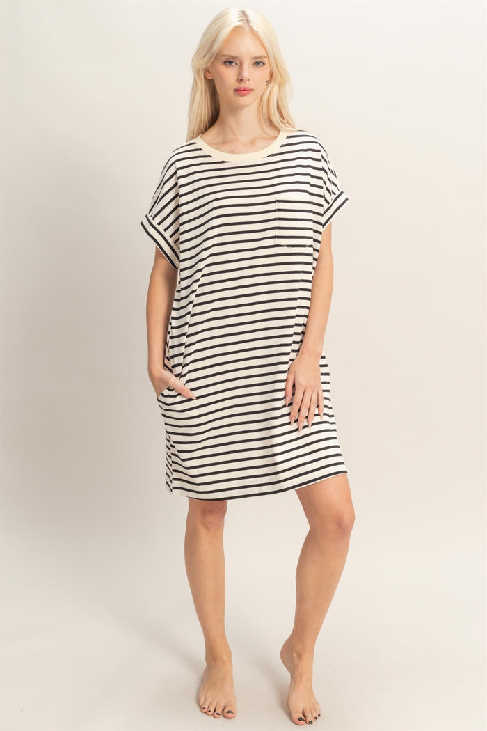 Black Striped T-Shirt Mini Dress