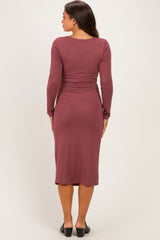 Burgundy Basic Square Neck Maternity Midi Dress