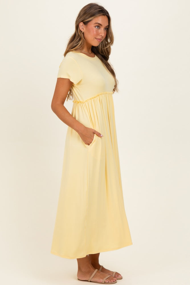 Soft Lemon Ruffle Trim Maxi Dress