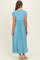 Capri Blue Ruffle Trim Maxi Dress