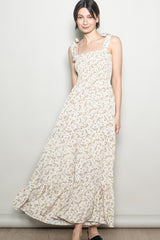 Cream Floral Shoulder Tie Maternity Maxi Dress