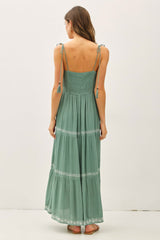 Jade Embroidered Tiered Maxi Dress