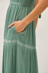 Jade Embroidered Tiered Maxi Dress