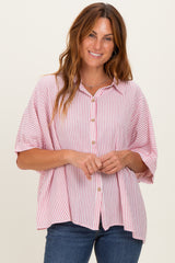 Red Striped Boxy Button Down Top