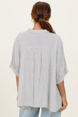 Black Striped Boxy Button Down Top
