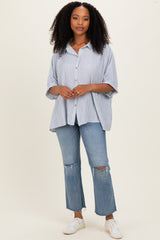 Blue Striped Boxy Button Down Maternity Top