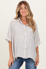 Taupe Striped Boxy Button Down Maternity Top