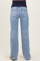 Blue Lightly Distressed Maternity Wide Leg Jeans