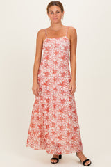 Red Floral Maternity Midi Dress