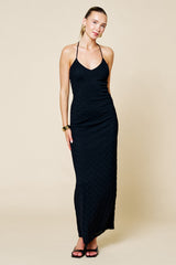 Black Halter Textured Knit Maxi Dress