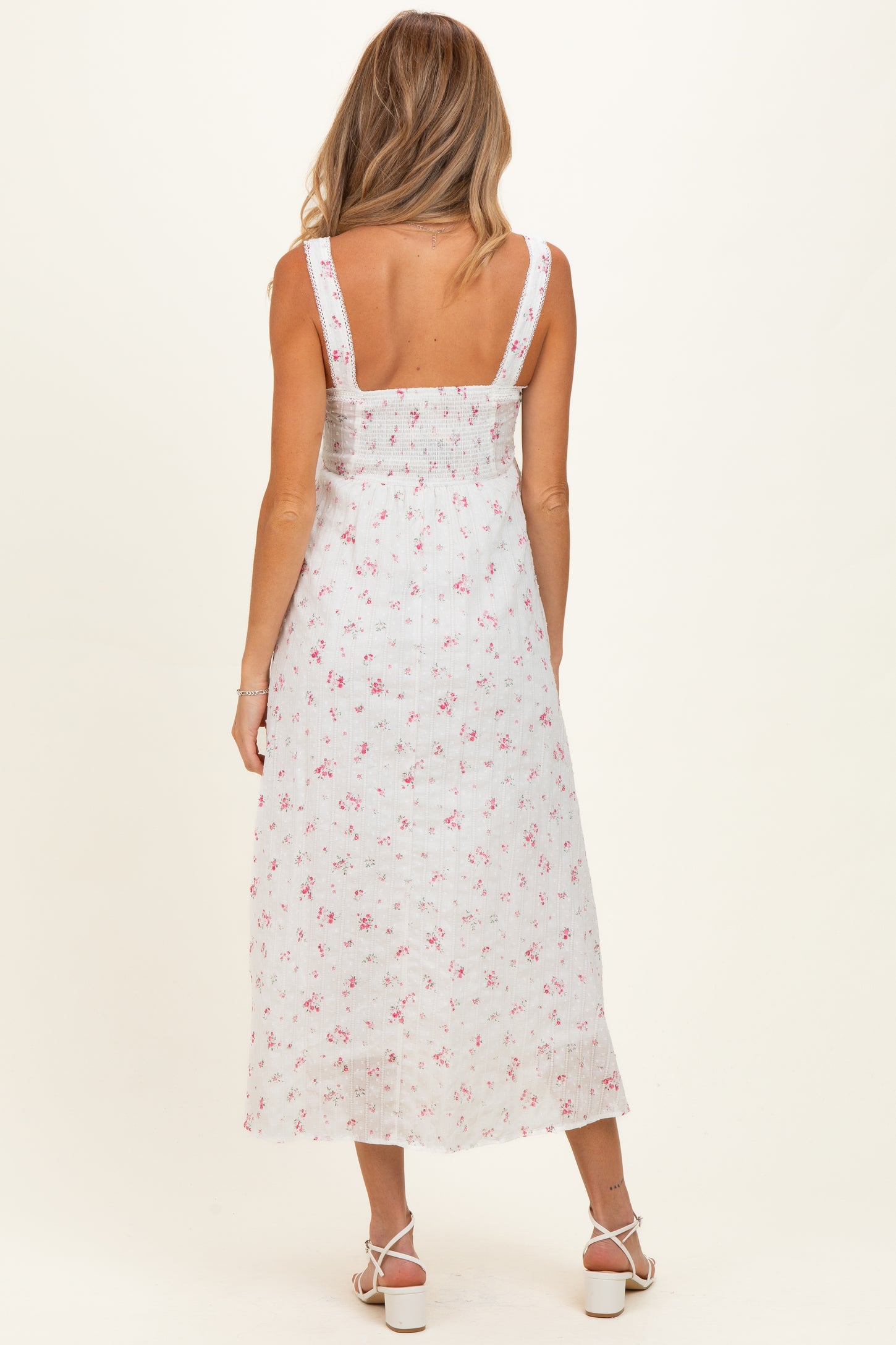 Pink Floral Lace Accent Sleeveless Maternity Maxi Dress