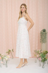 Pink Floral Lace Accent Sleeveless Maxi Dress