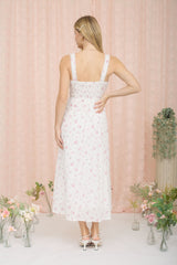 Pink Floral Lace Accent Sleeveless Maxi Dress