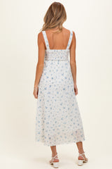 Blue Floral Lace Accent Sleeveless Maternity Maxi Dress