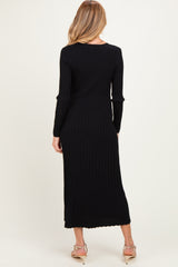 Black Ribbed Long Sleeve Maternity Sweater Midi Dress