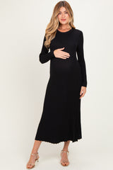 Black Ribbed Long Sleeve Maternity Sweater Midi Dress