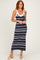 Navy Shoulder Tie Striped Knit Maxi Dress