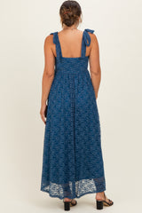 Blue Sleeveless Lace Maternity Maxi Dress