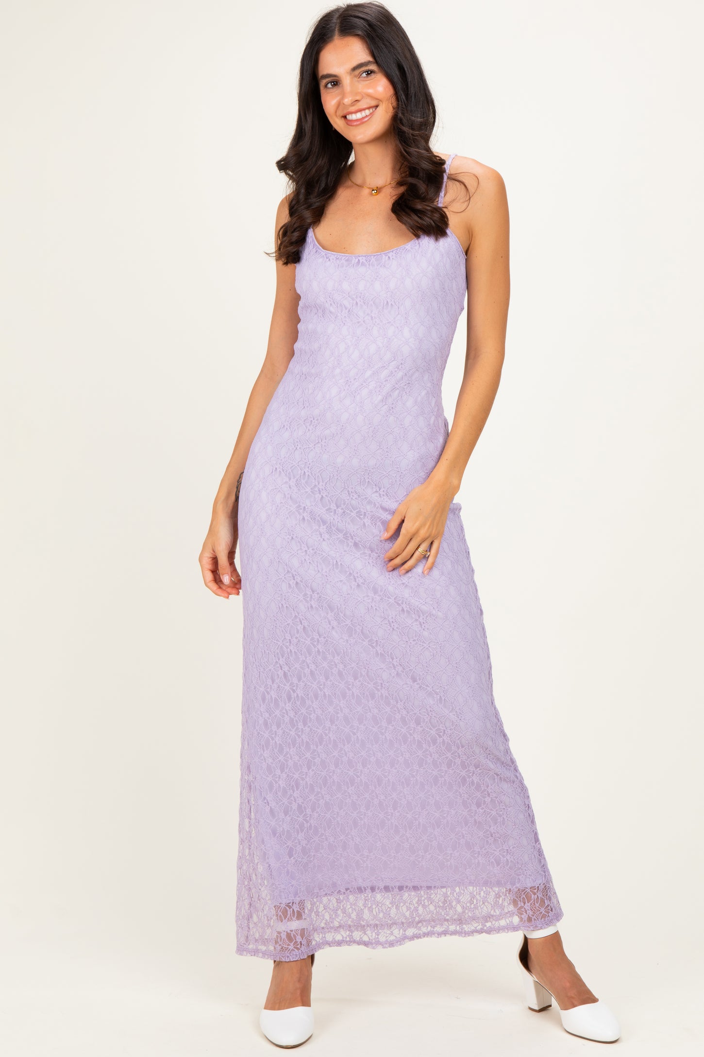 Lavender Sleeveless Lace Square Neck Maternity Maxi Dress