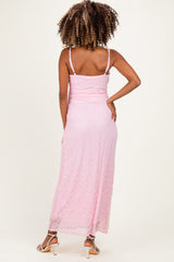 Pink Sleeveless Lace Square Neck Maternity Maxi Dress