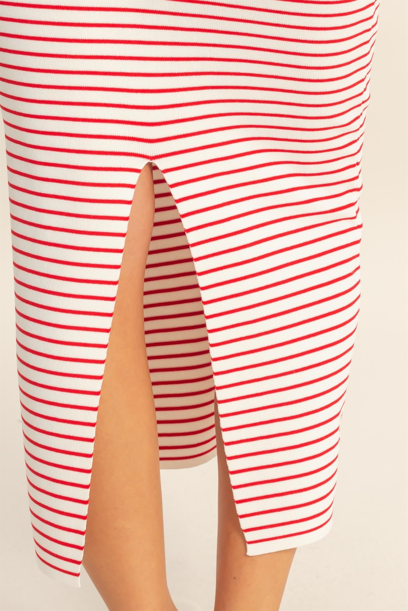 Red Striped Fitted Midi Tank Dress