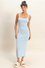 Light Blue Striped Fitted Midi Tank Dress