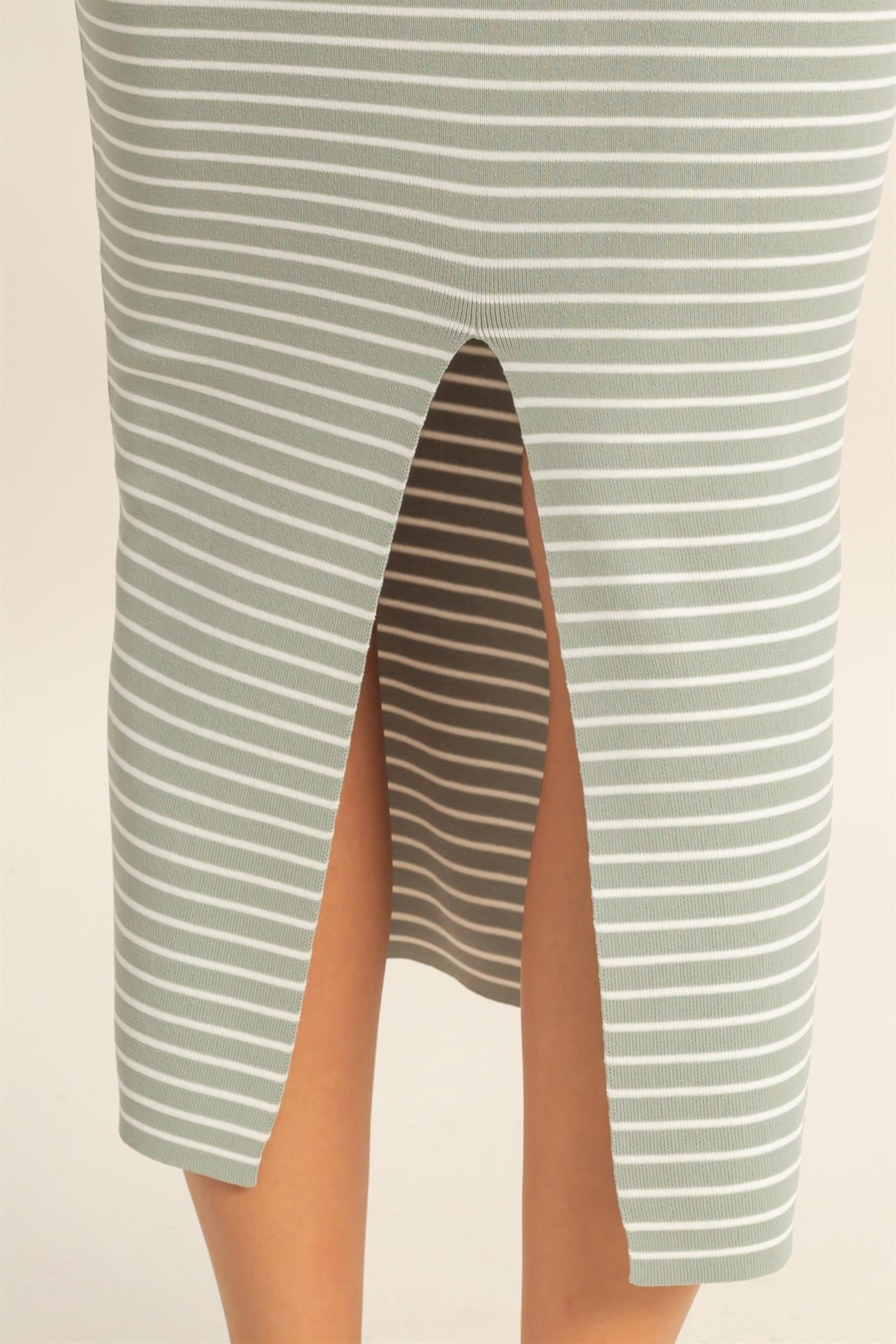 Sage Striped Fitted Midi Tank Dress