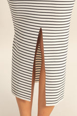 White Striped Fitted Midi Tank Dress
