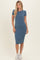 Denim Ribbed Short Sleeve Midi Dress