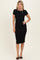 Black Ribbed Short Sleeve Midi Dress