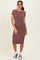 Red Brown Ribbed Short Sleeve Midi Dress