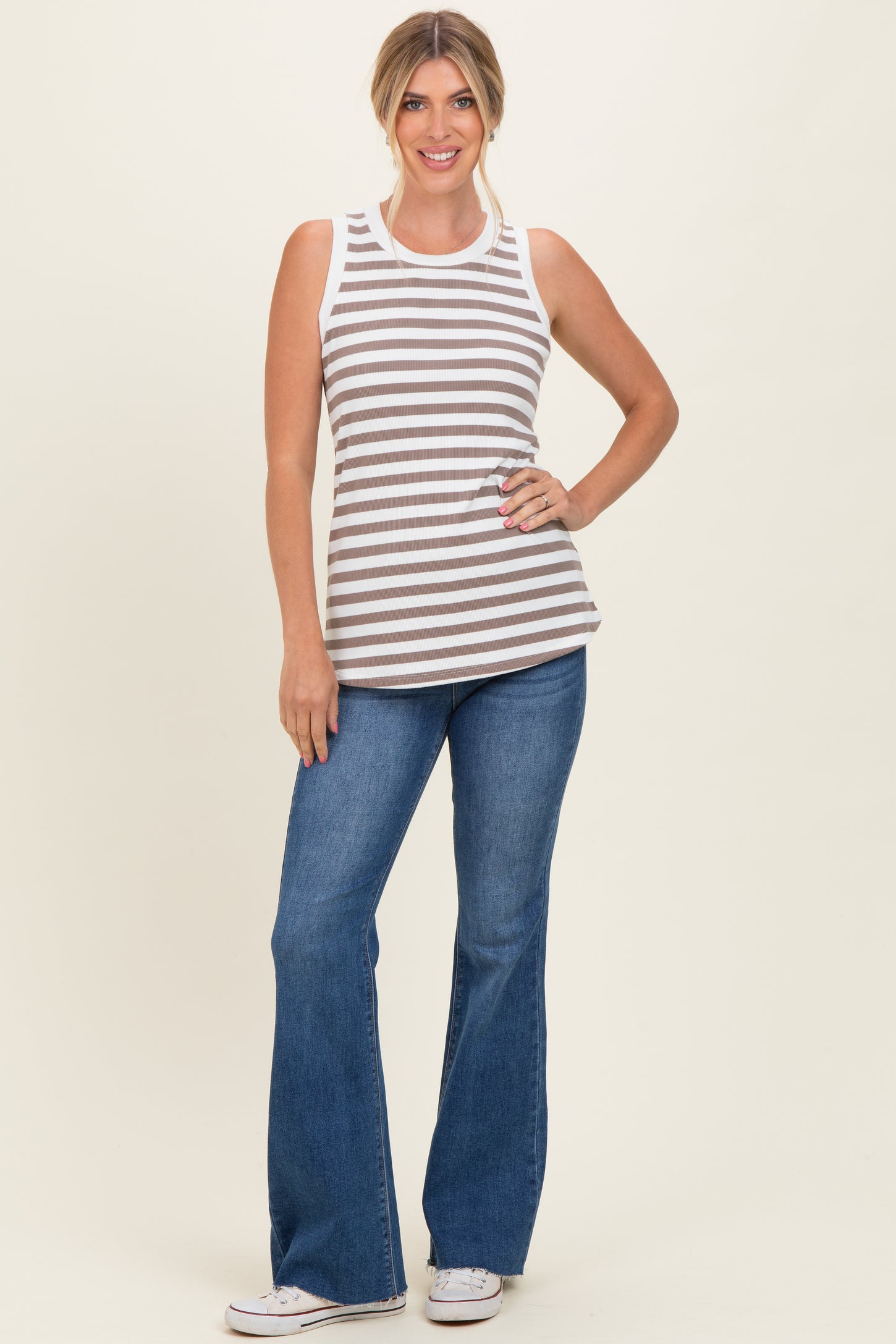 Mocha Striped Ribbed Tank Top