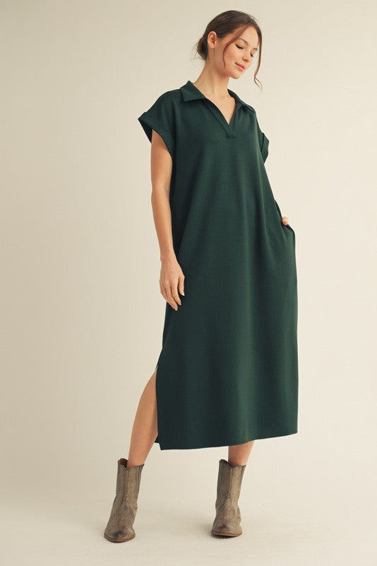 Hunter Green Collared Oversized Maternity Midi Dress