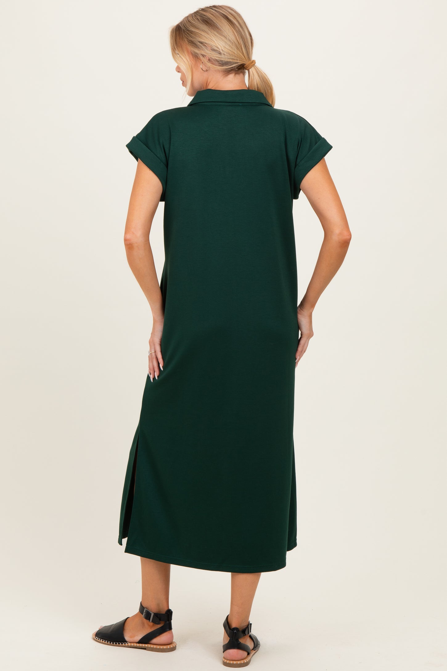 Hunter Green Collared Oversized Maternity Midi Dress