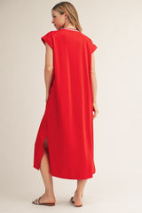 Tomato Red Side Slit Midi Dress
