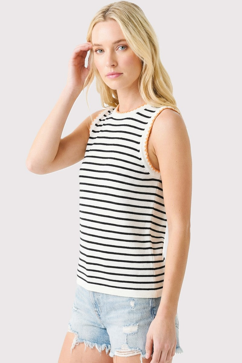 Navy Striped Stitch Detail Knit Tank