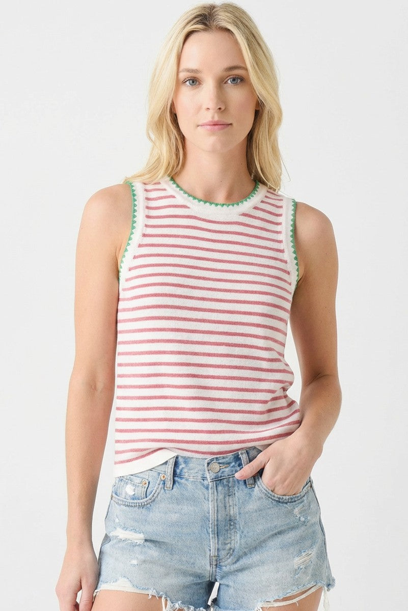 Pink Striped Stitch Detail Maternity Knit Tank