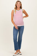Pink Striped Stitch Detail Maternity Knit Tank
