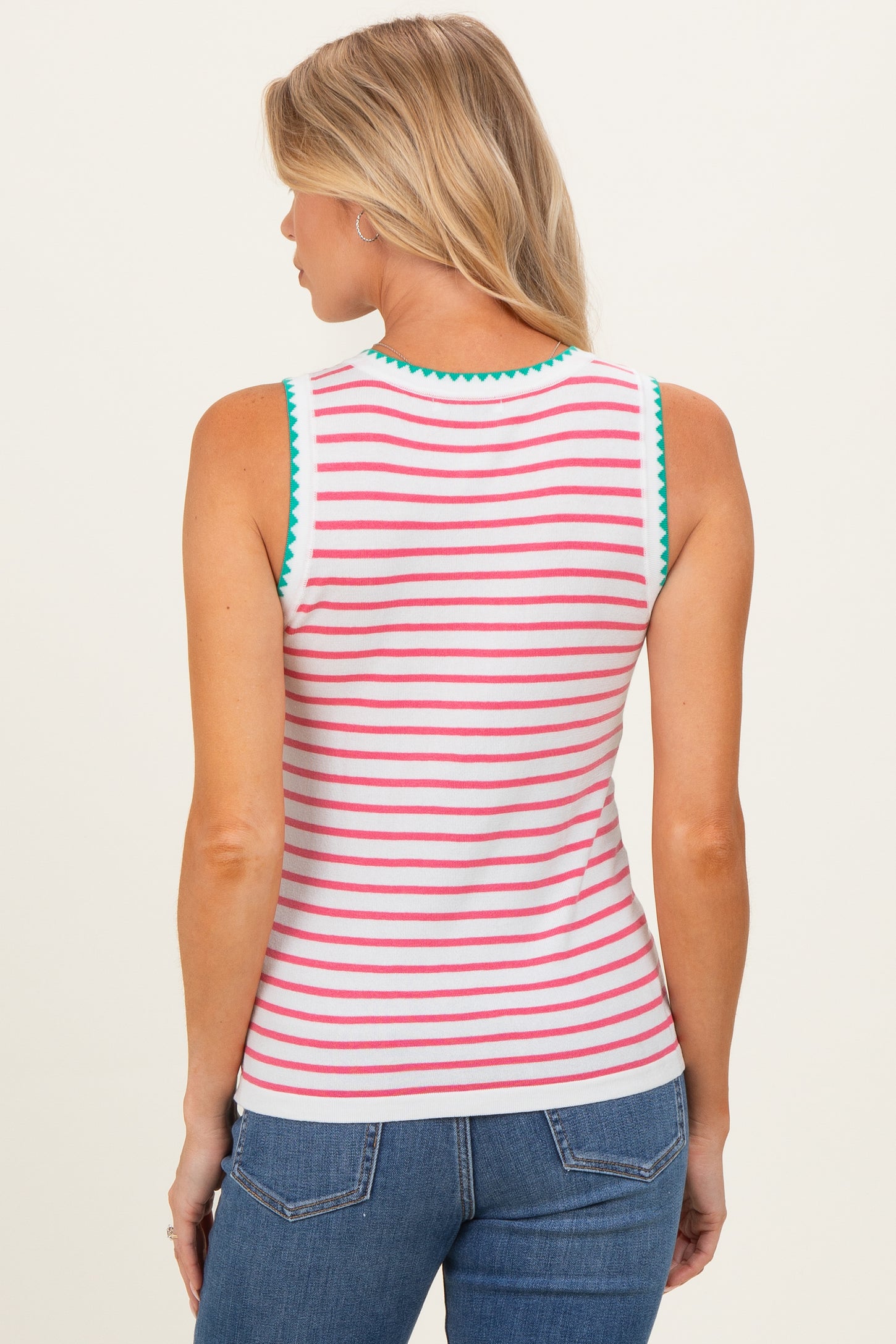 Pink Striped Stitch Detail Maternity Knit Tank