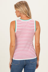 Pink Striped Stitch Detail Maternity Knit Tank