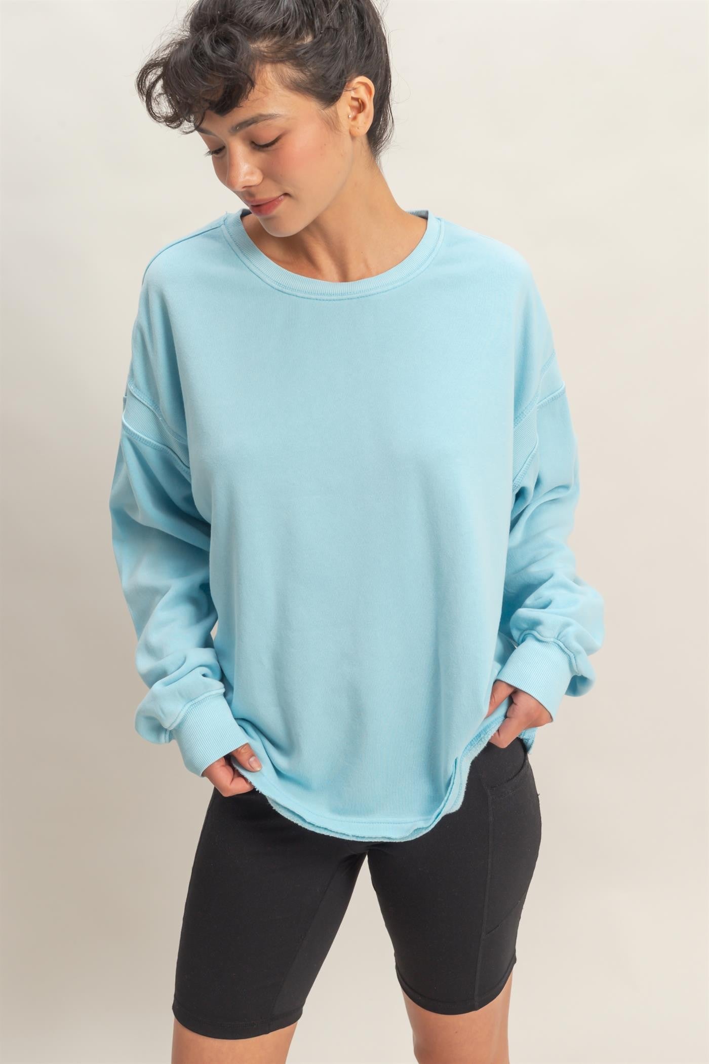 Light Blue Oversized Cutout Back Sweatshirt
