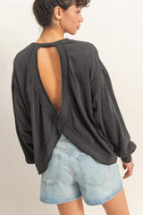 Black Oversized Cutout Back Sweatshirt