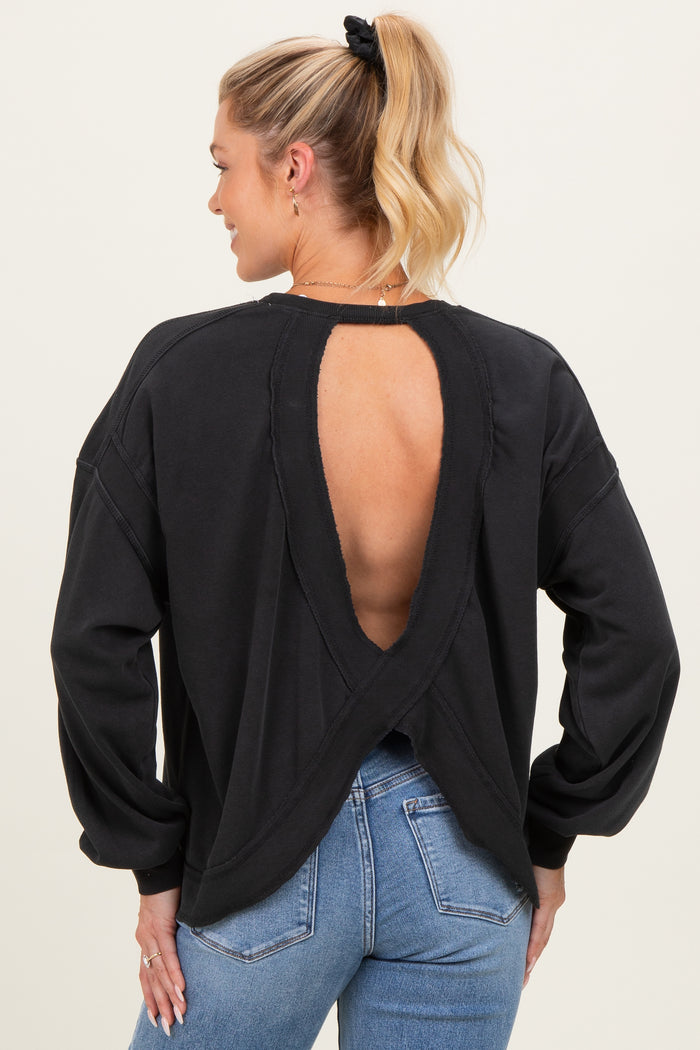 Black Oversized Cutout Back Maternity Sweatshirt