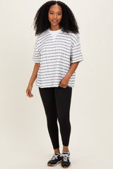 Black Oversized Striped Short Sleeve Top