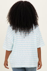 Light Blue Oversized Striped Short Sleeve Top