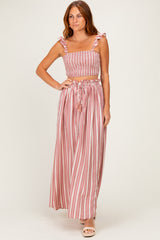 Rose Pink Striped Smocked Crop Top Maxi Skirt Maternity Set