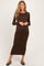 Brown Ribbed Fitted Long Sleeve Maternity Midi Dress