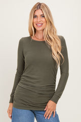 Olive Soft Knit Ruched Maternity Top
