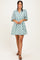 Green Print Collared Balloon Sleeve Dress